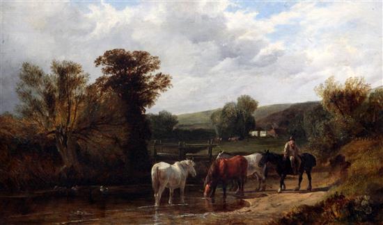 George Shalders (c.1826-1873) Watering the horses, 12 x 20in.